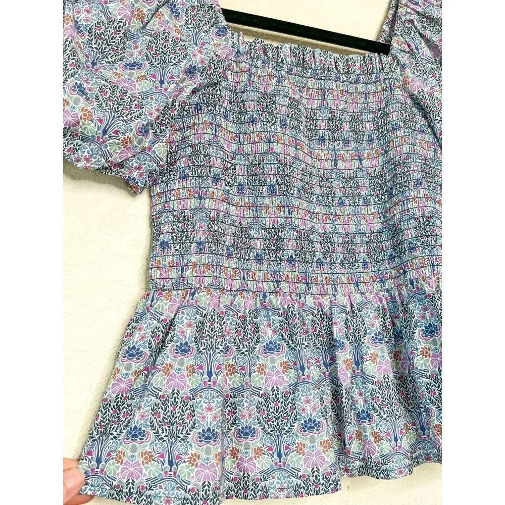 J. Crew Smocked Square-neck Organic Cotton Top in Liberty® Club Nouveau Fabric S